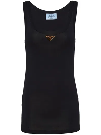 PRADA RIBBED-KNIT JERSEY TANK TOP