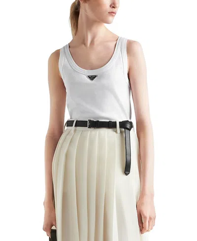 Prada Ribbed Knit Jersey Tank Top In White