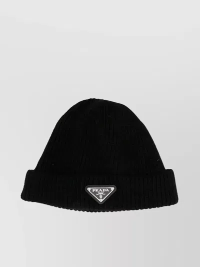 Prada Ribbed Knit Logo-plaque Beanie