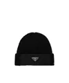 Prada Wool And Re-nylon Hat With Triangle Logo In Black