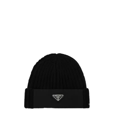 Prada Hat With A Triangle Logo In Black