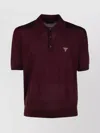 Prada Ribbed Knit Polo Shirt With Cuffs And Hem In Red