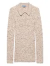 Prada Speckled Wool-linen Rib Polo Sweater In Neutral