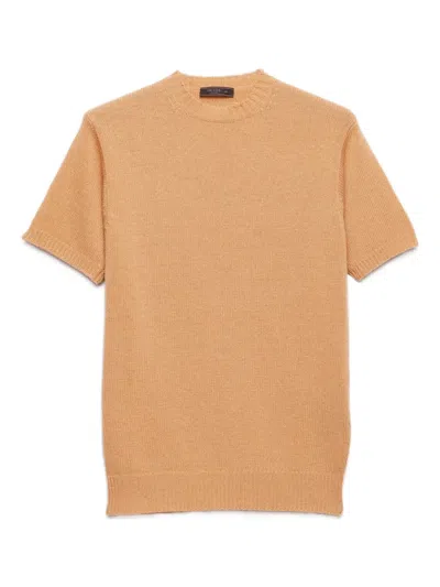 Prada Short-sleeved Wool And Cashmere Sweater In Brown