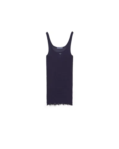 Prada Ribbed Knit Silk Tank Top In Ostseeblau
