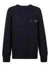 Prada Wool Blend Sweater With Safety Pin Detail In Blue