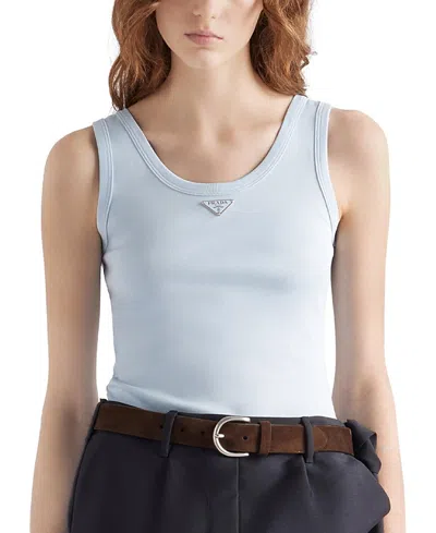 Prada Ribbed Knit Tank Top In Blue