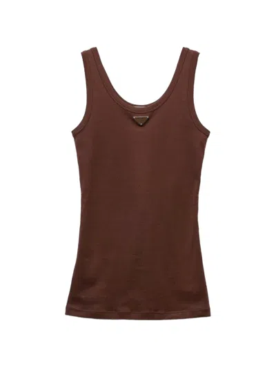Prada Ribbed Knit Tank Top In Brown