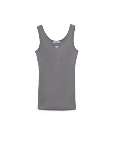 Prada Ribbed Knit Tank Top In Gold/silver
