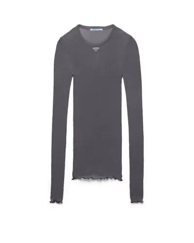 Prada Ribbed Knit Top In Bleigrau