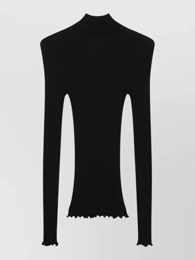 Prada Black Ribbed Turtleneck Sweater With Triangle Logo In Animal Print