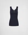 Prada Enamel-triangle Cotton Top In Navy