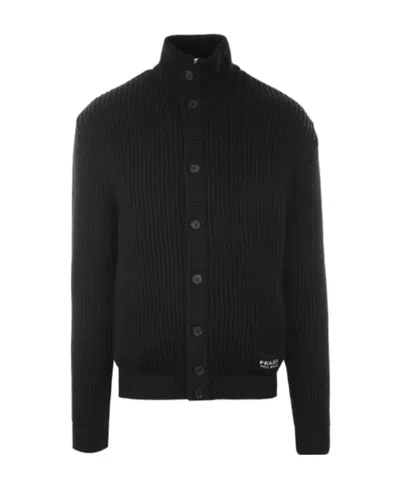 Prada Ribbed-knit Virgin-wool Cardigan In Black