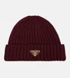 Prada Ribbed-knit Wool And Cashmere Beanie In Burgundy