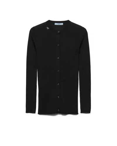 Prada Cardigan Aus Rippstrickwolle In Black