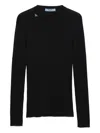 Prada Textured Wool Crewneck Sweater With Long Sleeves In Black