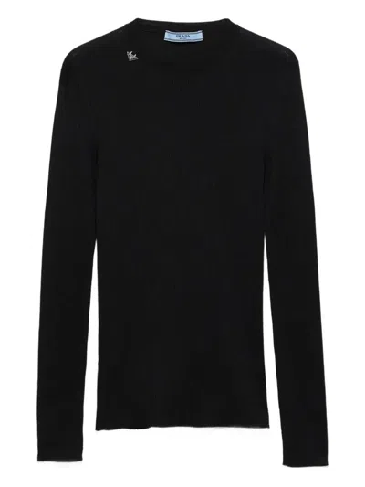 PRADA PRADA RIBBED KNIT WOOL CREWNECK SWEATER CLOTHING