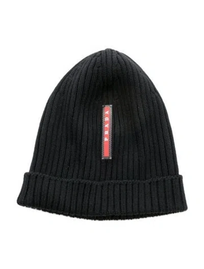 Pre-owned Prada Ribbed Knitted Beanie In Black