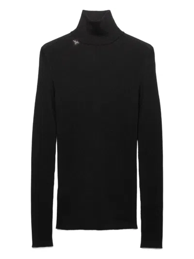 Prada Ribbed Logo Turtleneck Sweater In Black