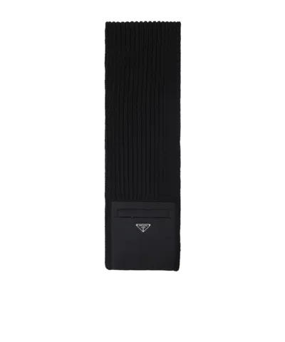 Prada Ribbed Pocket Scarf In Black