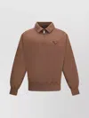 Prada Ribbed Polo Sweatshirt With Collar And Cuffs In Brown