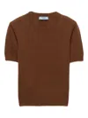 Prada Short-sleeved Cashmere Sweater In Brown