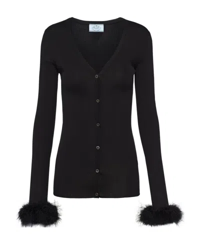 PRADA PRADA RIBBED BUTTON-UP CARDIGAN