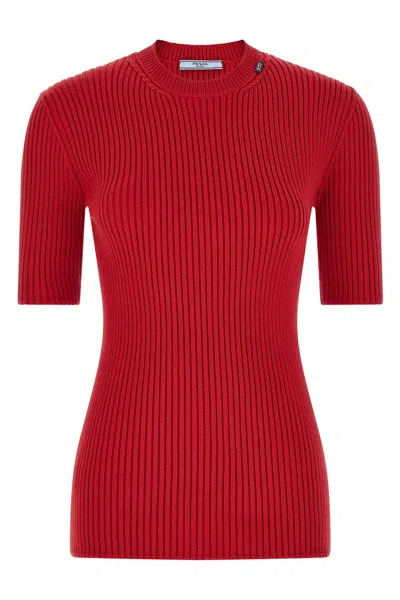 Prada Ribbed Sweater In Red