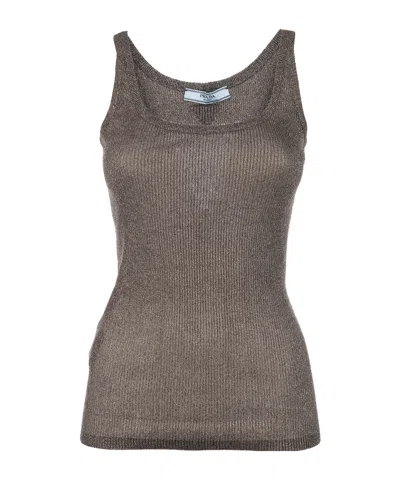 Prada Ribbed Tank Top In Brown