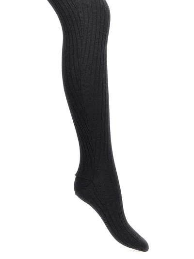 Prada Ribbed Tights Socks Gray In Black
