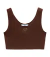 Prada Womens Brown Logo-plaque Cropped Slim-fit Cotton Tank Top