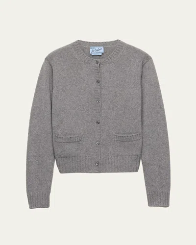 Prada Ribbed Trim Cashmere Cardigan In F0031 Grigio