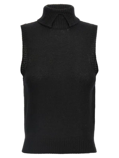 Prada Ribbed Turtleneck Cashmere Tank Top In Black