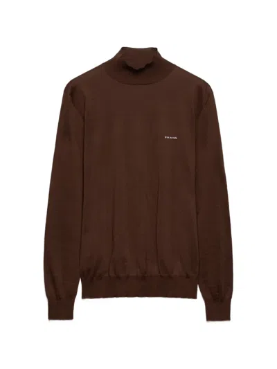 Prada Ribbed Turtleneck Sweater In Brown