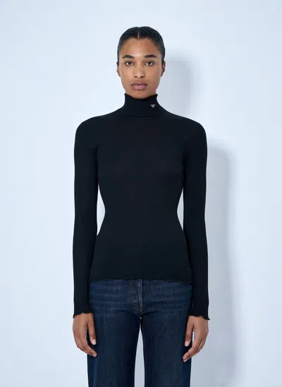 Prada Ribbed Turtleneck Top In Black