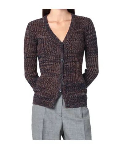 Prada Ribbed V-neck Cardigan In Brown