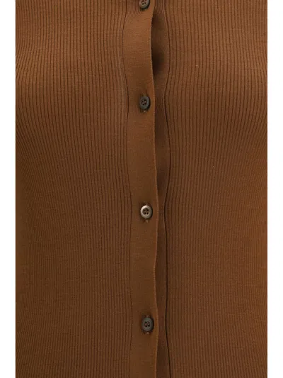 Prada Ribbed Virgin Wool Cardigan In Brown