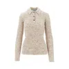 Prada Ribbed Wool And Linen Polo Shirt In Neutral