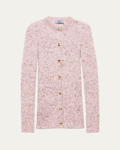 Prada Ribbed Wool-blend Cardigan In Pink