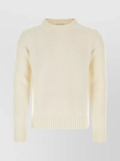 Prada Ribbed Wool Cashmere Sweater In Cream