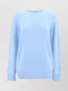 Prada Ribbed Wool Knit Sweater With Crew Neck In Clear Blue