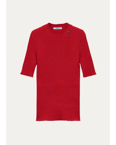 Prada Ribbed Wool Sweater In Rosso