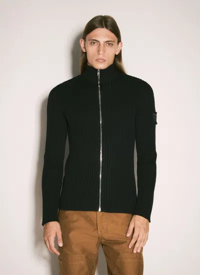 PRADA RIBBED WOOL ZIP-UP CARDIGAN