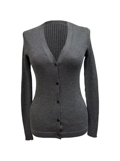 Pre-owned Prada Ribbed-knit Cardigan In Gray