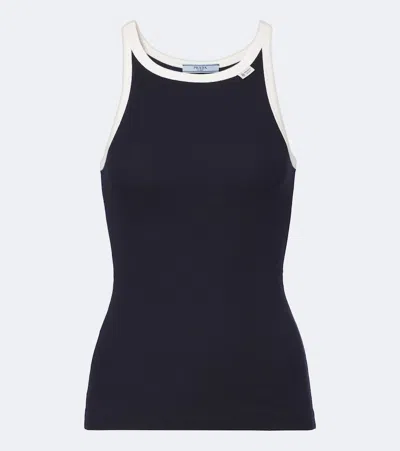 Prada Ribbed-knit Cotton Tank Top In Blue