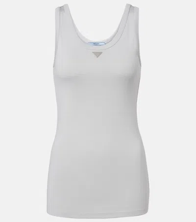 Prada Ribbed-knit Cotton Tank Top In Gray