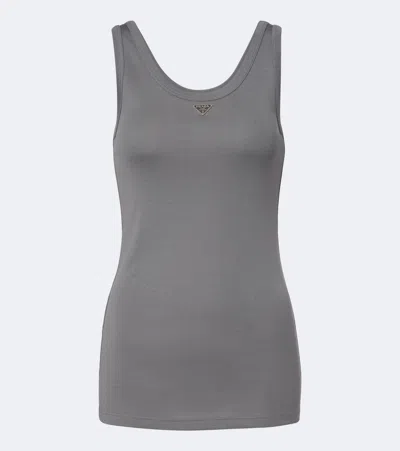 Prada Ribbed-knit Cotton Tank Top In Gray