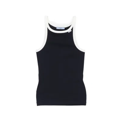 Prada Ribbed-knit Logo-patch Vest Top In Multi