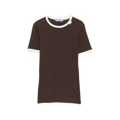 Prada Ribbed-knit Ringer T-shirt In Multi