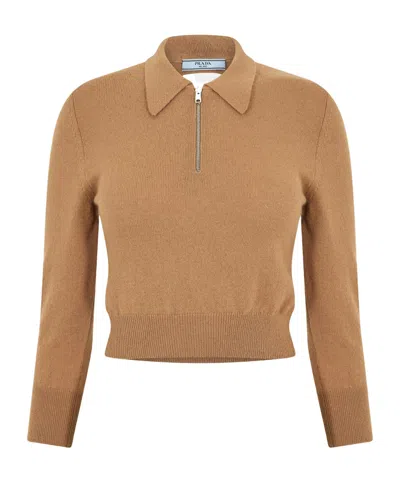 Prada Ribbed-knit Sweater In Brown